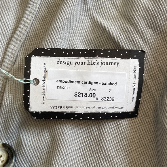 New nwt Blue Fish Light Gray embodiment cardigan patched size 2 hand made in USA - Picture 6 of 8